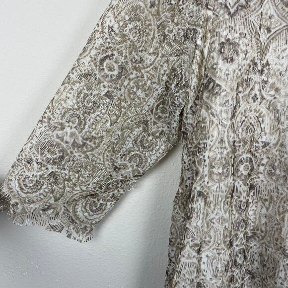 Chico's Lace Overlay Top Cream Ivory‎ Size 2 M Sheer Fringe Long Sleeve Blouse - Picture 5 of 7